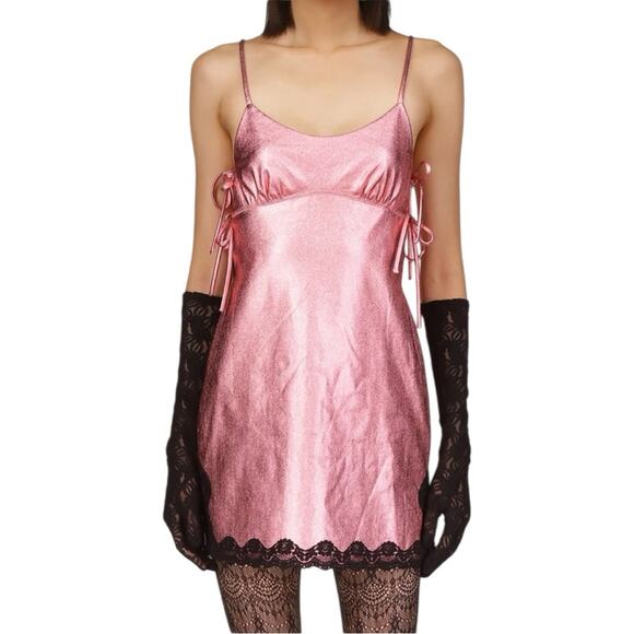 Free People x Anna Sui Pink Metallic Leather Mini Dress - Picture 3 of 10